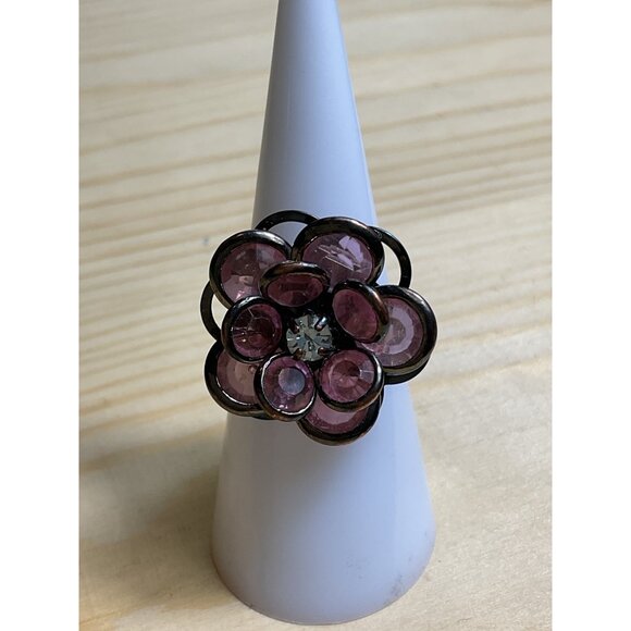 Pink Crystal Flower Cocktail Ring - Picture 1 of 3